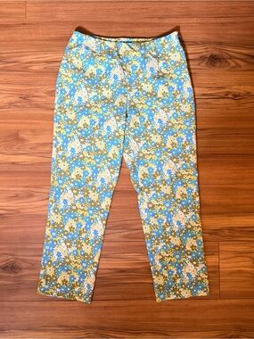 VINTAGE J. Crew Blue and Yellow Daisy Capris Sz 6